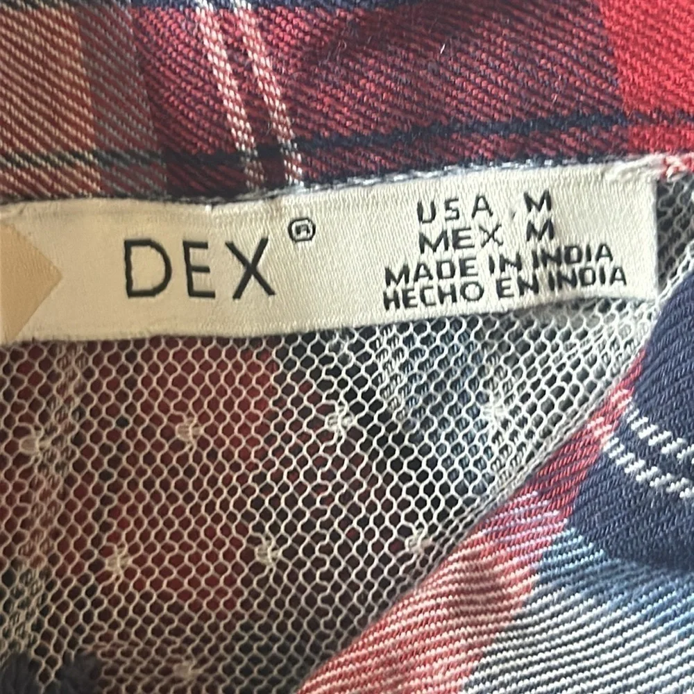NWT DEX dress plaid lace sheer red blue medium oversized boyfriend style